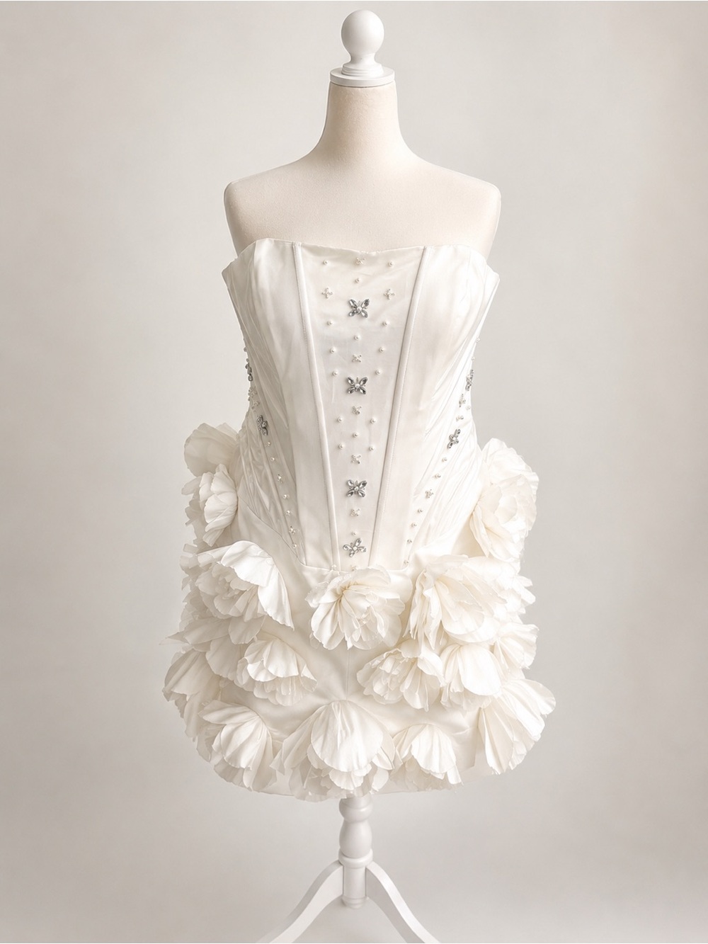 NWT Terani Couture Size 10 Ivory 3D Floral Corset Mini Dress Bridal Cocktail